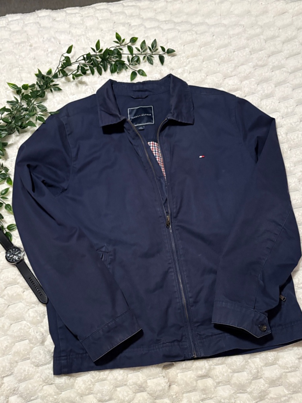 Tommy Hilfiger Navy Zip-Front Bomber Jacket